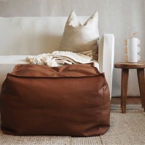 Faux Leather Ottoman Pouf, handmade, Cognac, Unstuffed
